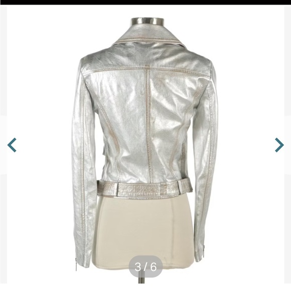 JOHN RICHMOND RICHMOND X Leather Metallic Cropped Moto Jacket SZ 42 - Picture 10 of 10